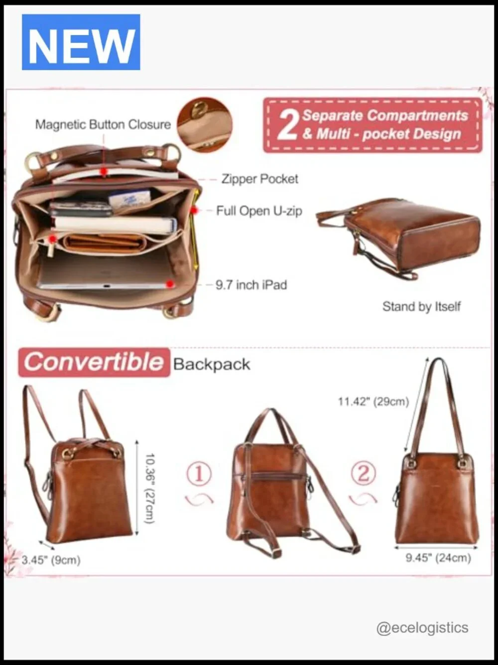 Convertible Leather Backpack Purse for Women Small Shoulder Bag